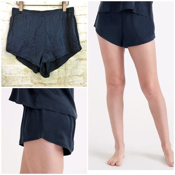 Quince Pajama Shorts Women M Navy Blue 100% Washable Mulberry Silk Pull On $125 - Picture 1 of 11